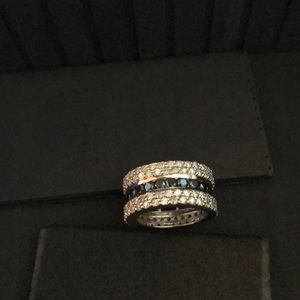White gold diamond and black diamond band ring